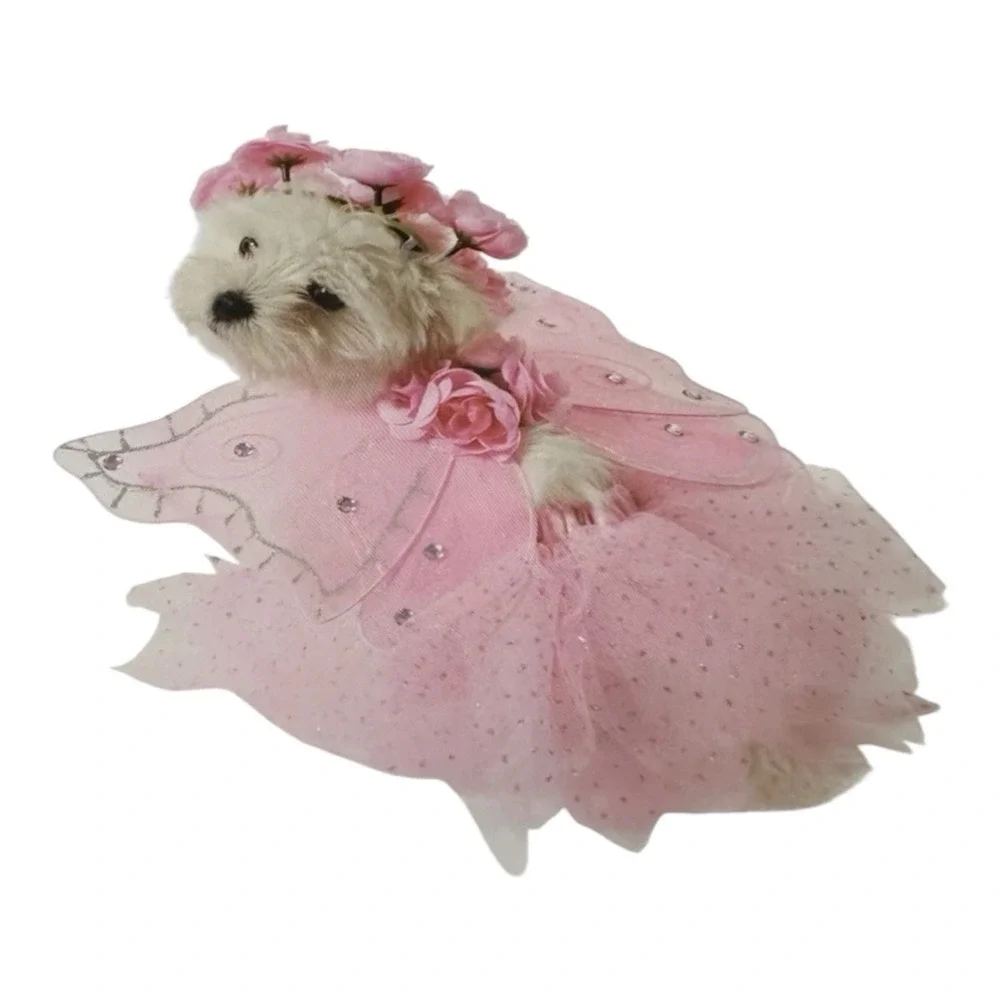 New Fairy Dust Halloween Pet Dog Cat Costume Apparel Pink Butterfly Set M/L